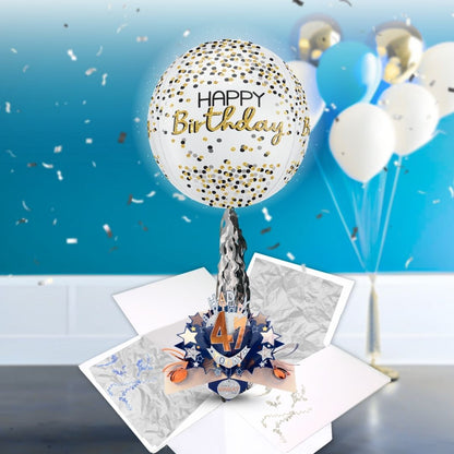 41st Birthday Pop Up Card & Floating Balloon In A Box Surprise For Him