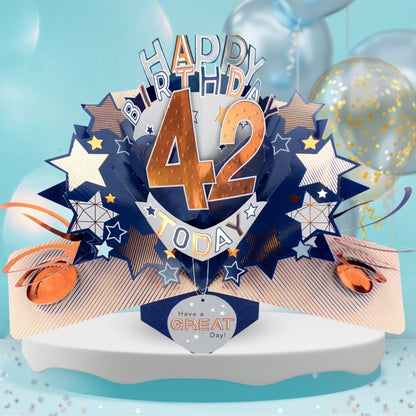 42nd Birthday Pop Up Card & Floating Balloon In A Box Surprise For Him