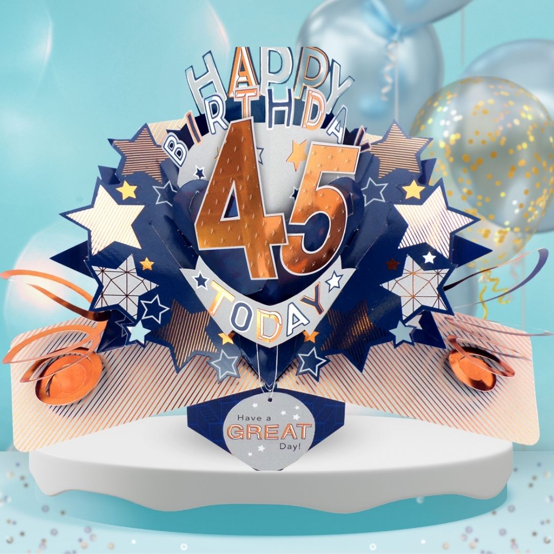 45th Birthday Pop Up Card & Floating Balloon In A Box Surprise For Him