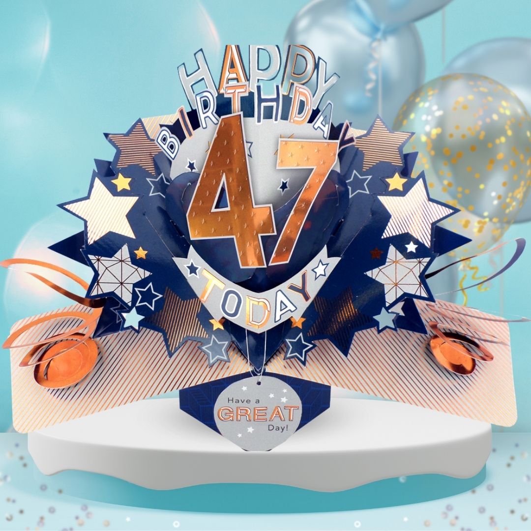 47th Birthday Pop Up Card & Floating Balloon In A Box Surprise For Him
