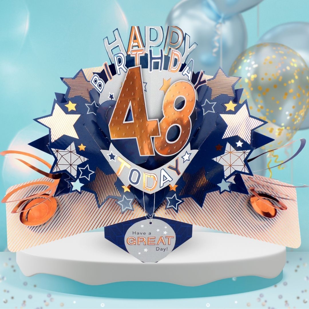 48th Birthday Pop Up Card & Floating Balloon In A Box Surprise For Him