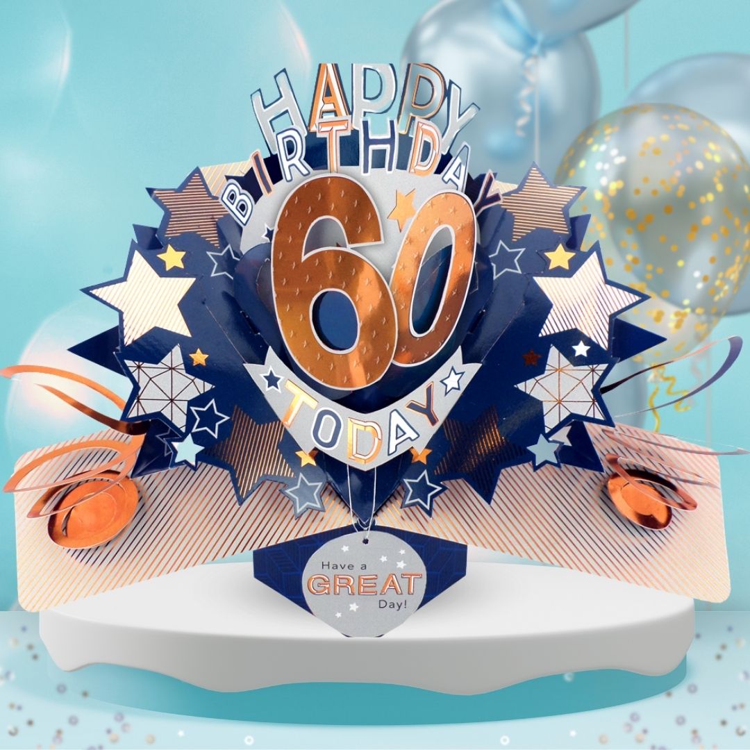 60th Birthday Pop Up Card & Floating Balloon In A Box Surprise For Him