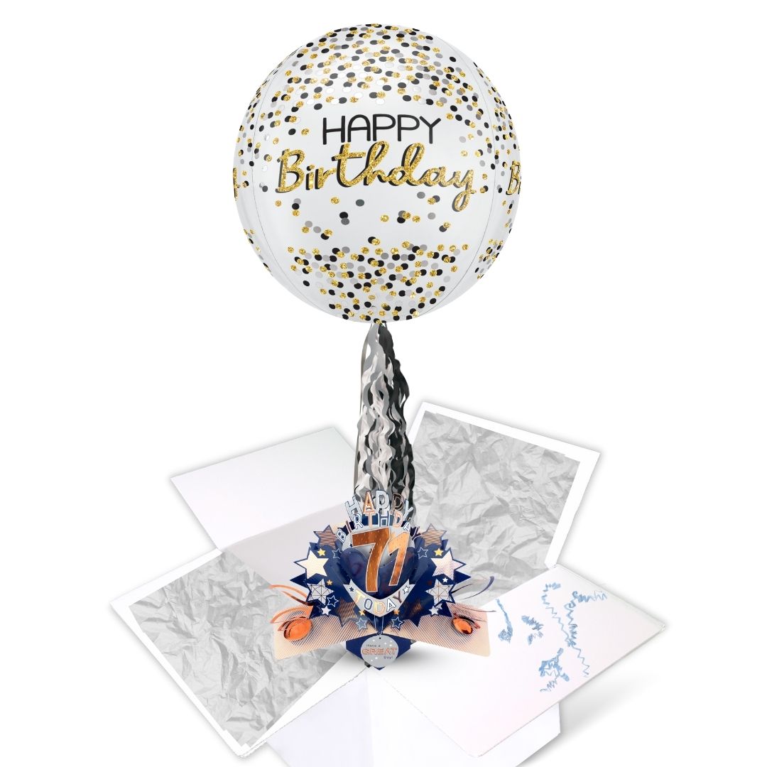 71st Birthday Pop Up Card & Floating Balloon In A Box Surprise For Him