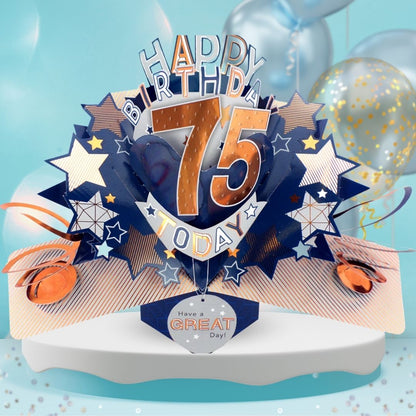 75th Birthday Pop Up Card & Floating Balloon In A Box Surprise For Him