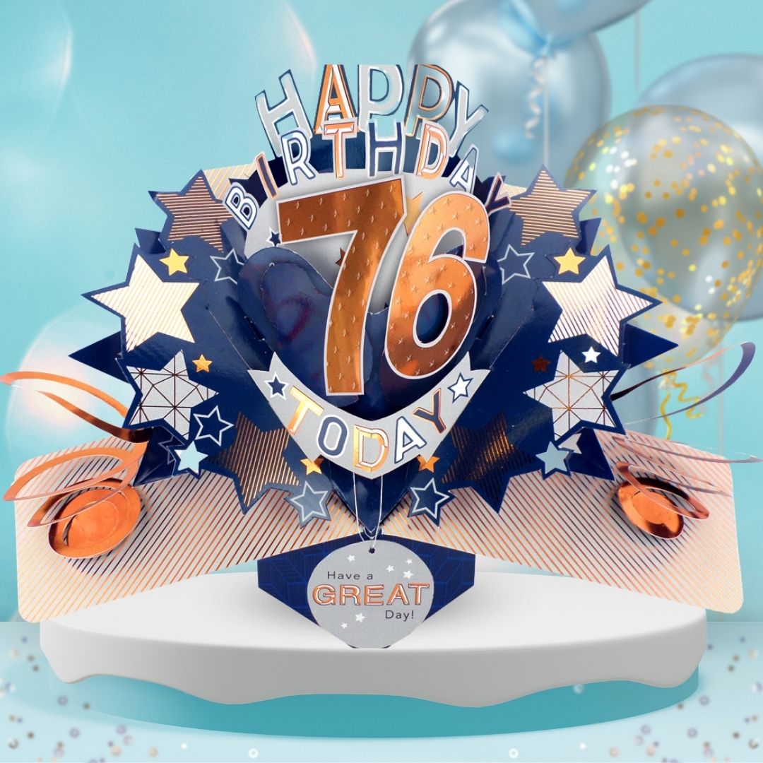 76th Birthday Pop Up Card & Floating Balloon In A Box Surprise For Him