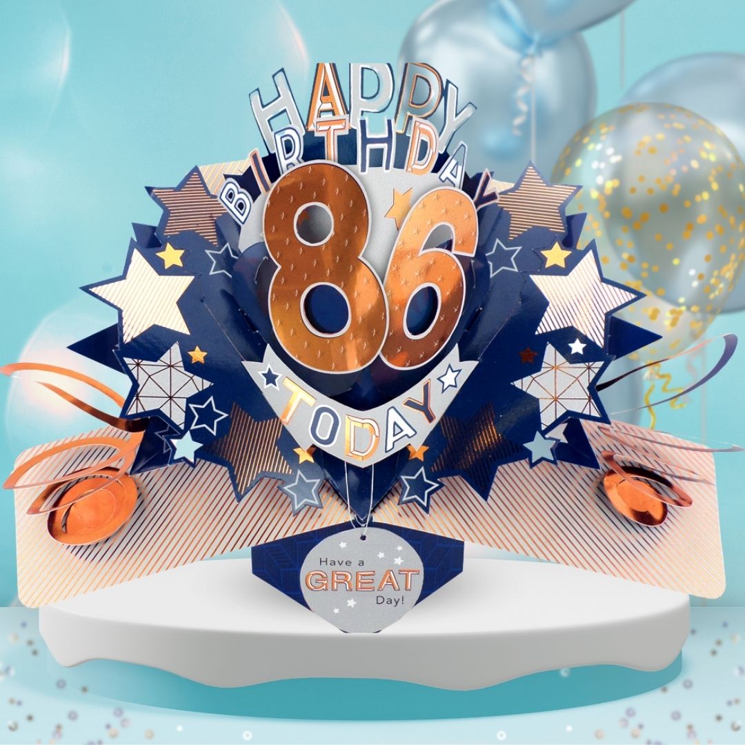 86th Birthday Pop Up Card & Floating Balloon In A Box Surprise For Him