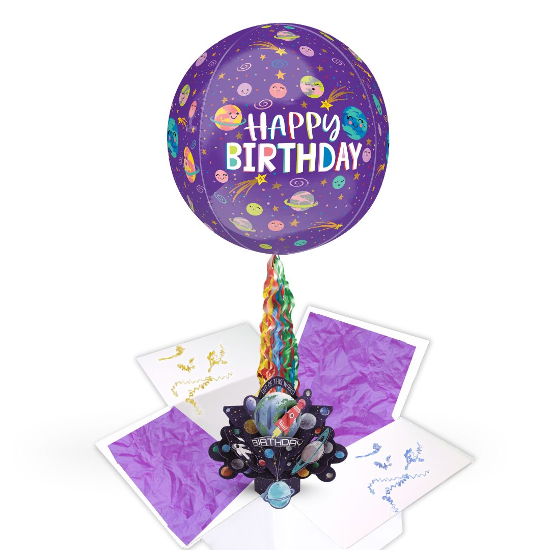 Space Rocket Birthday Pop Up Card & Floating Balloon In A Box Surprise