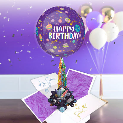 Space Rocket Birthday Pop Up Card & Floating Balloon In A Box Surprise