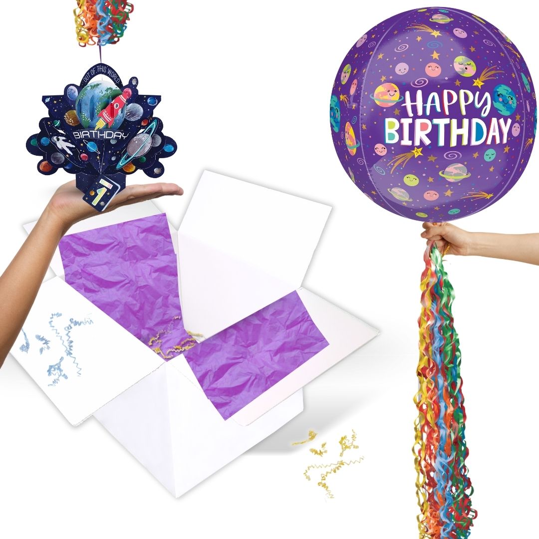 Boys 1st Birthday Pop Up Card & Floating Balloon In A Box Surprise