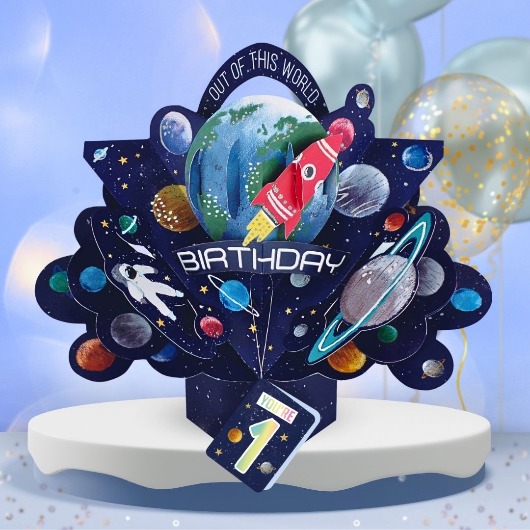 Boys 1st Birthday Pop Up Card & Floating Balloon In A Box Surprise