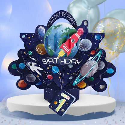 Boys 1st Birthday Pop Up Card & Floating Balloon In A Box Surprise