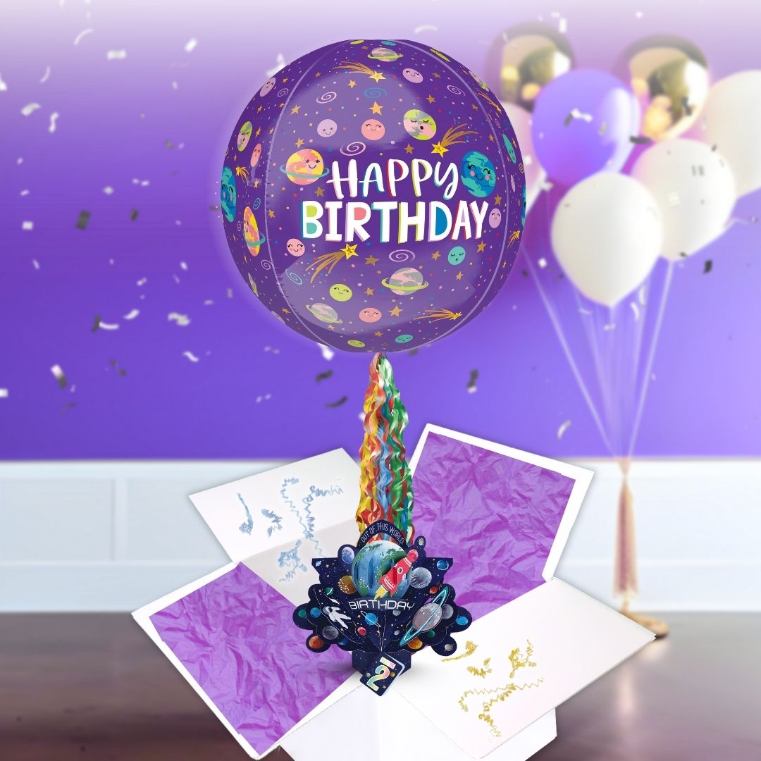 Boys 2nd Birthday Pop Up Card & Floating Balloon In A Box Surprise