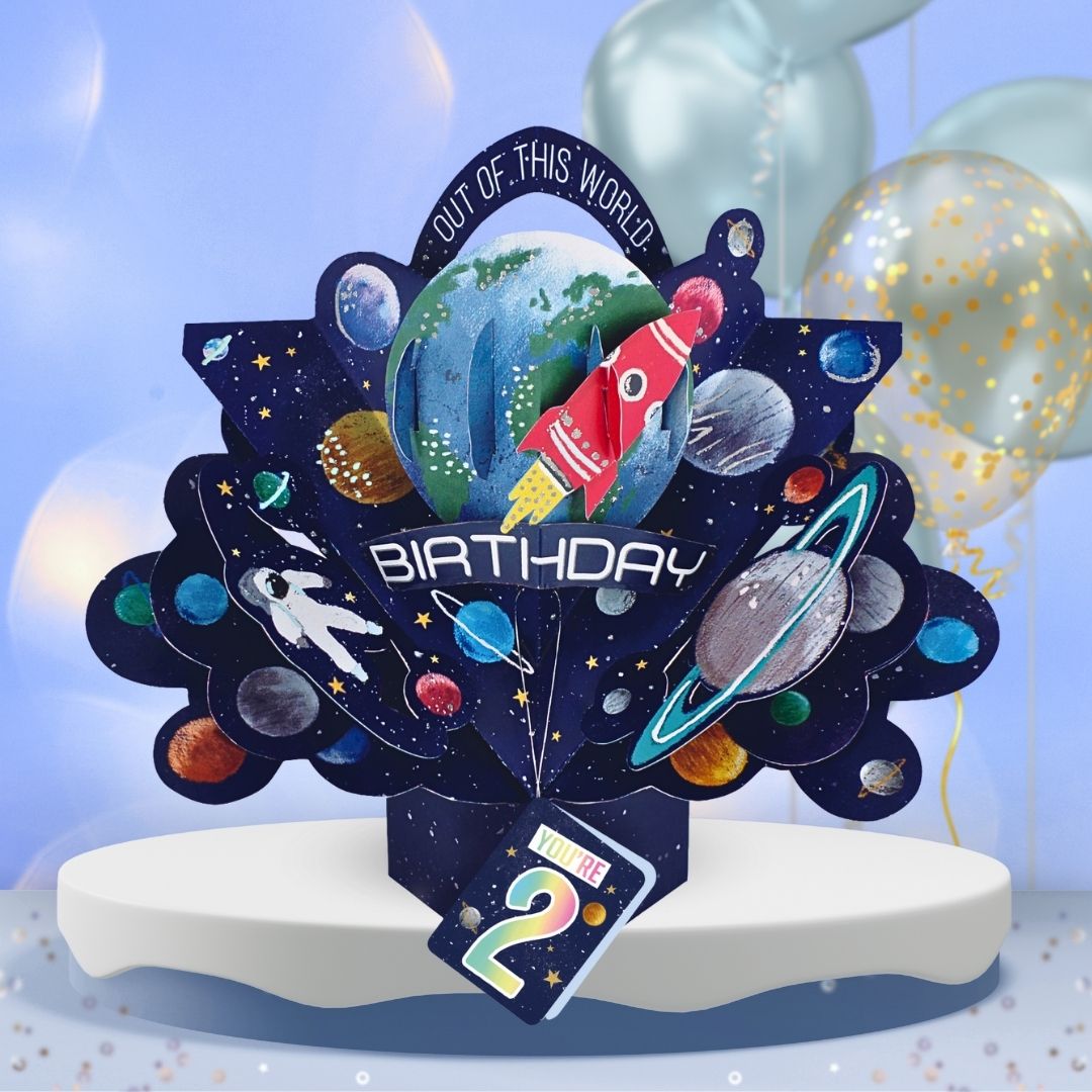 Boys 2nd Birthday Pop Up Card & Floating Balloon In A Box Surprise