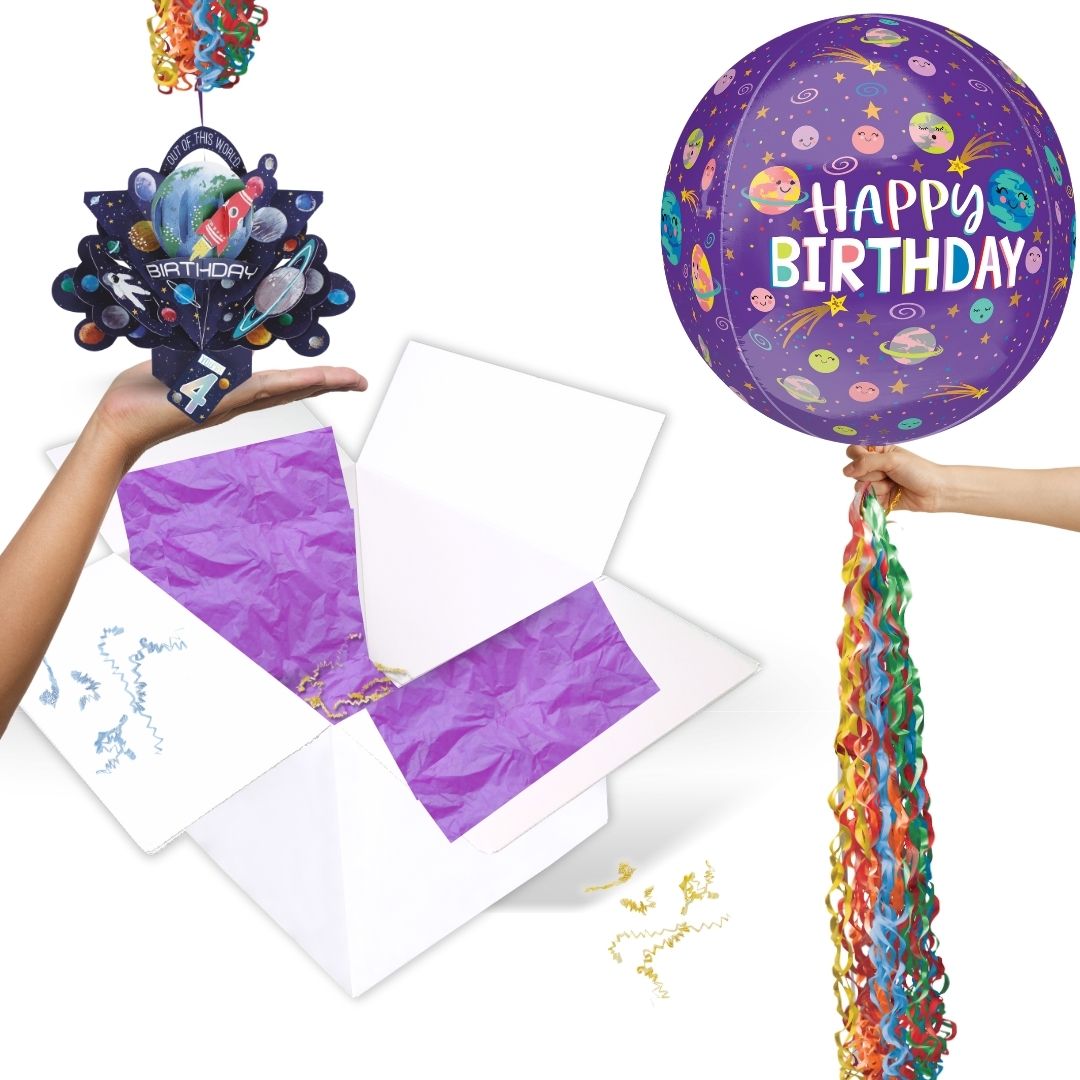 Boys 4th Birthday Pop Up Card & Floating Balloon In A Box Surprise