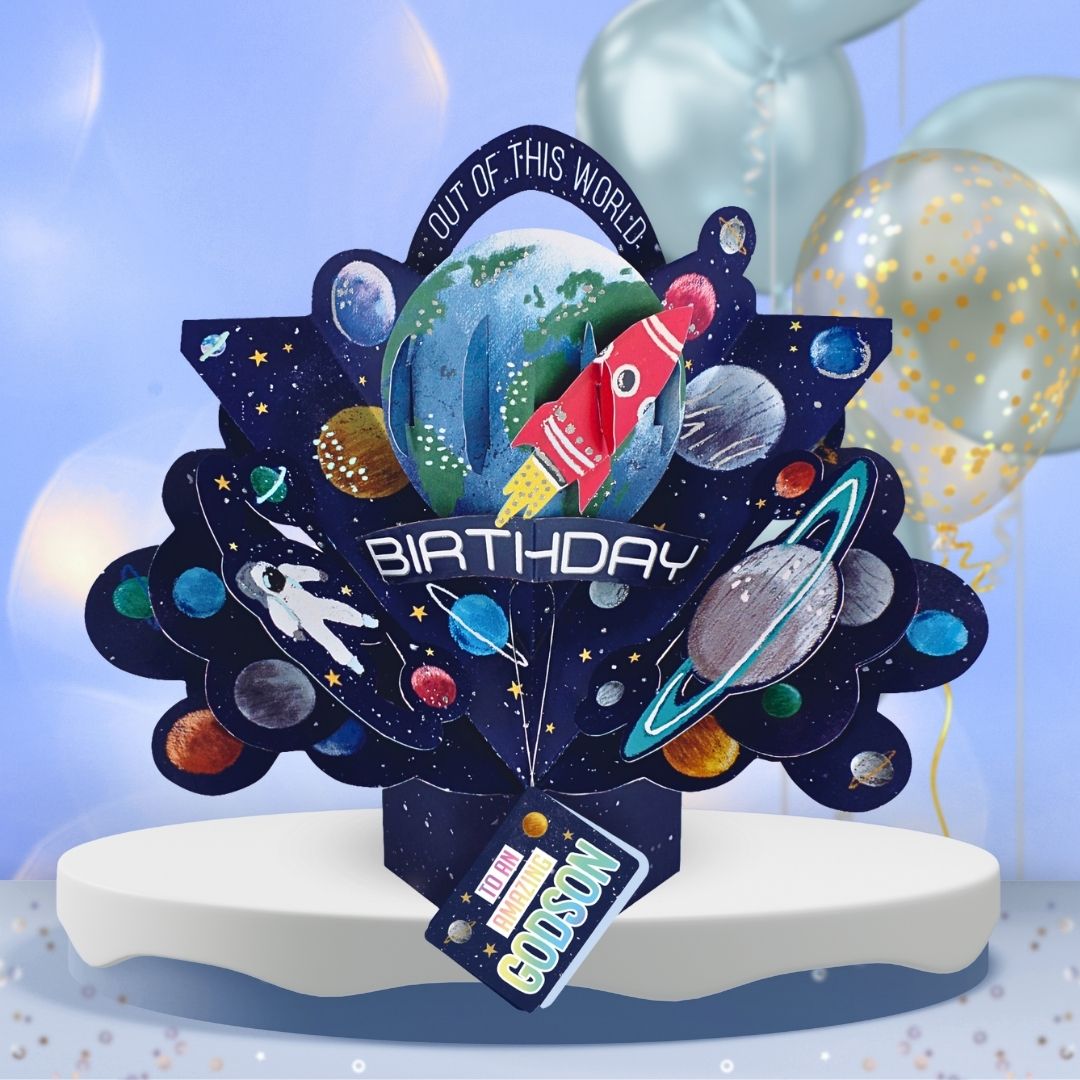 Godson Birthday Space Pop Up Card & Floating Balloon In A Box Surprise