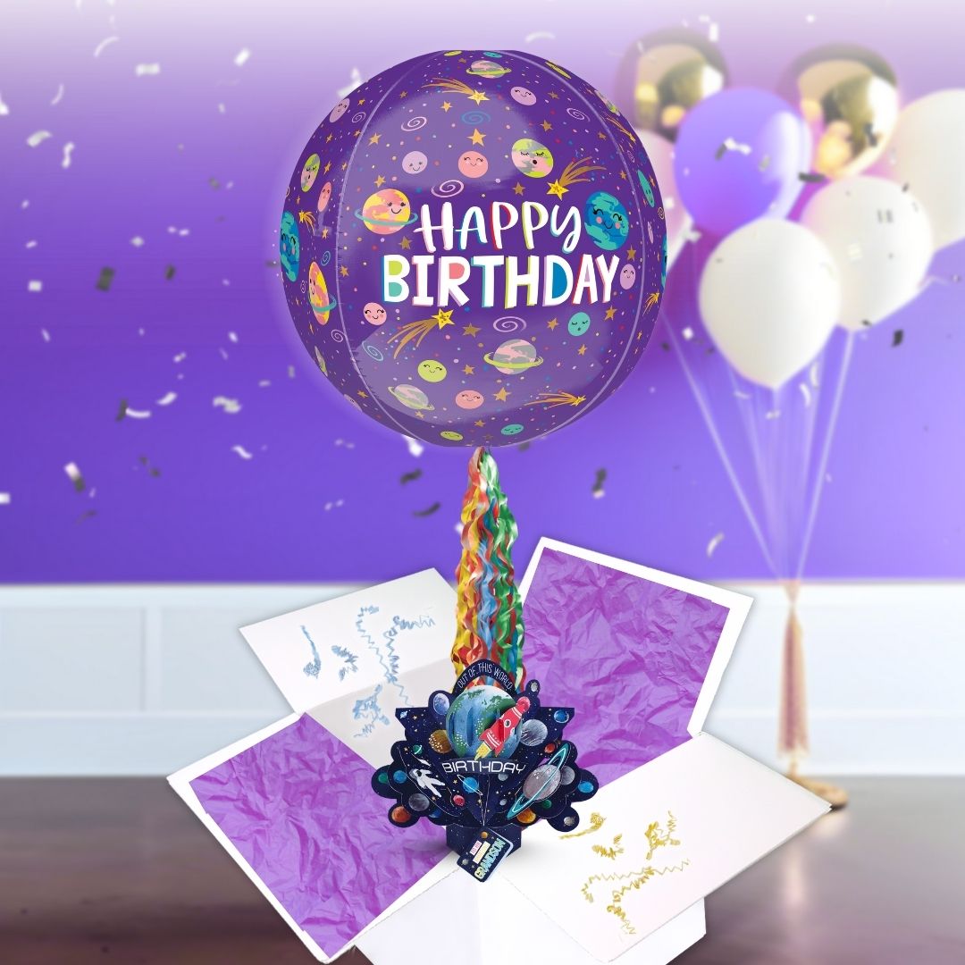 Grandson Birthday Space Pop Up Card & Floating Balloon In A Box Surprise