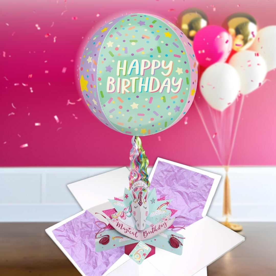 Girls 6th Birthday Pop Up Card & Floating Balloon In A Box Surprise