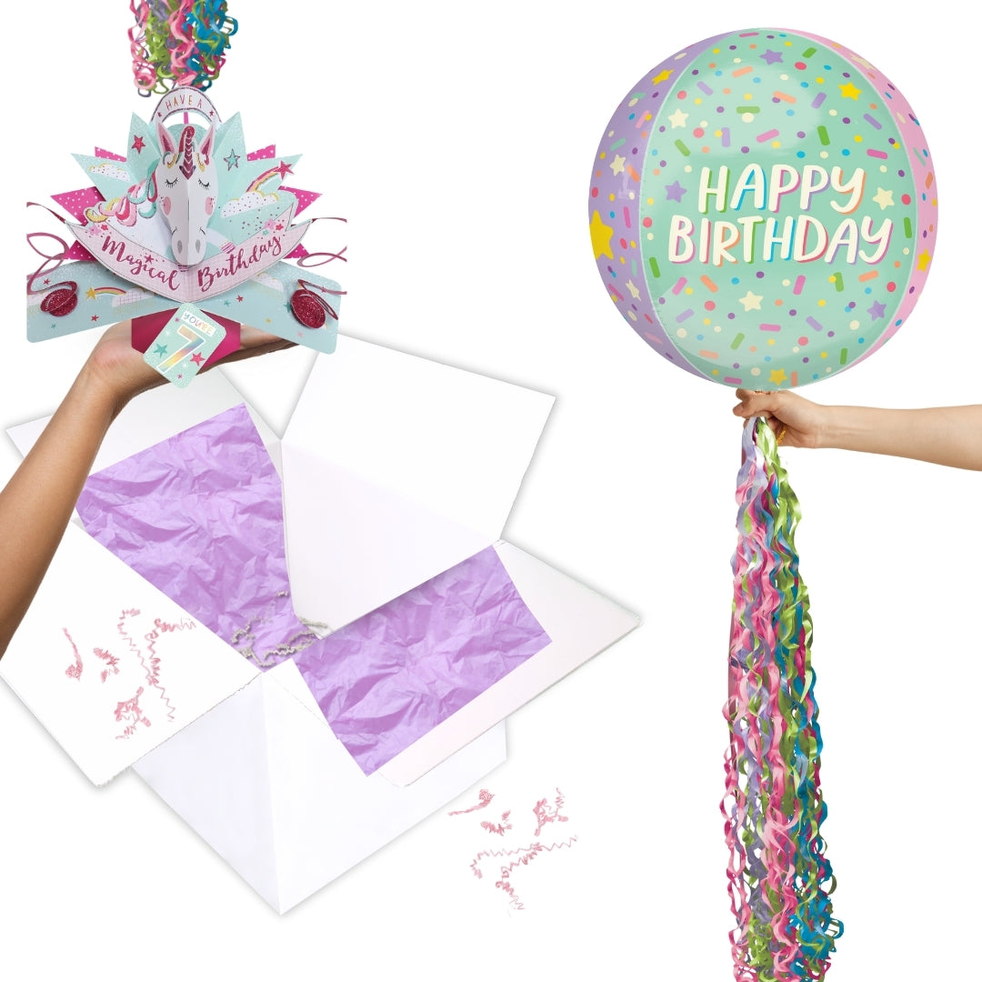 Girls 7th Birthday Pop Up Card & Floating Balloon In A Box Surprise
