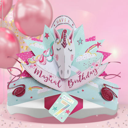 Girls 7th Birthday Pop Up Card & Floating Balloon In A Box Surprise