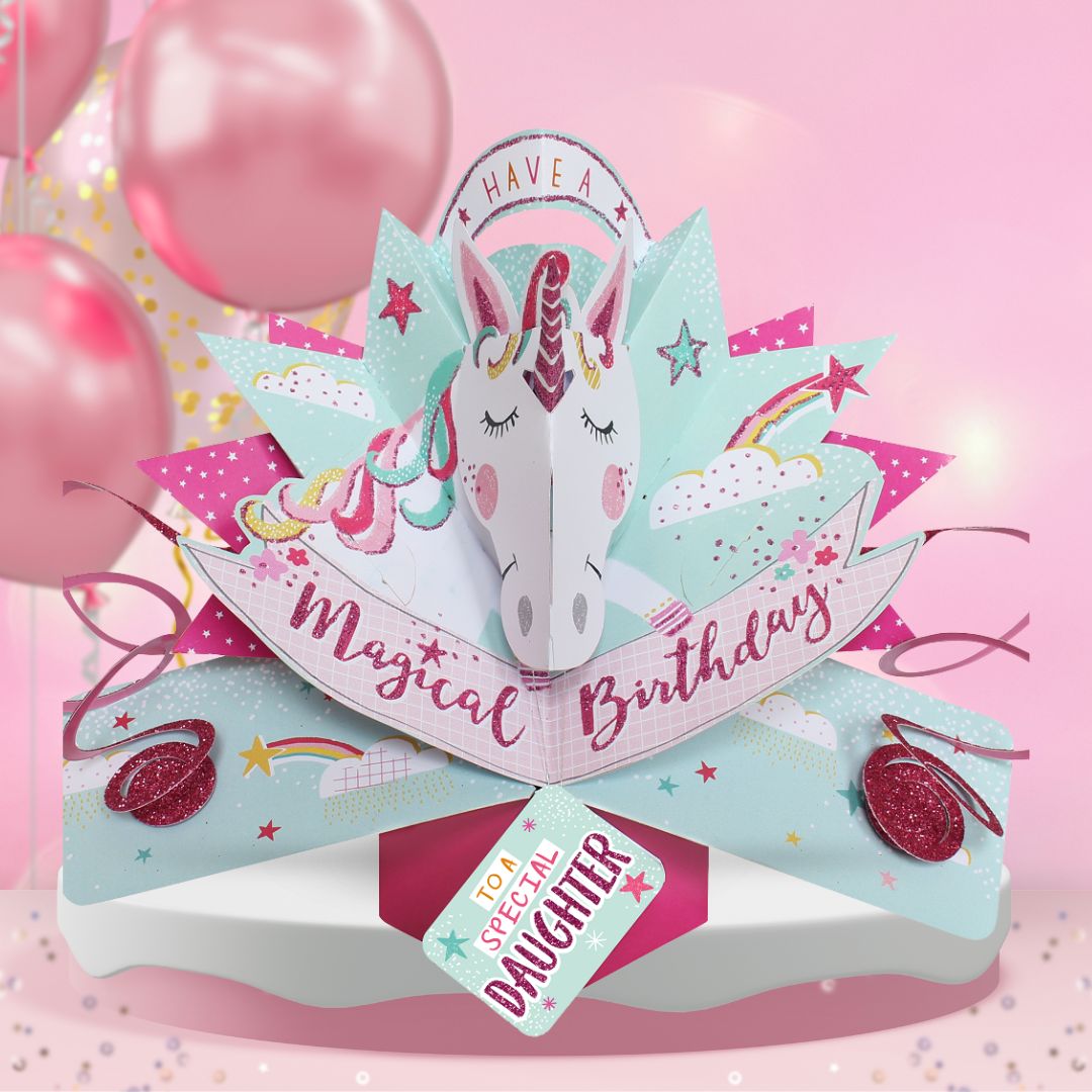 Daughter Birthday Unicorn Pop Up Card & Floating Balloon In A Box Surprise