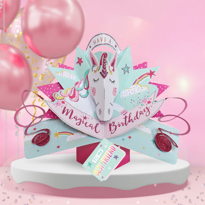 Friend Birthday Unicorn Pop Up Card & Floating Balloon In A Box Surprise