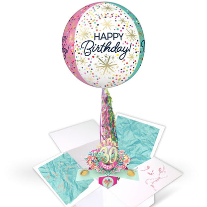 30th Birthday Pop Up Card & Floating Balloon In A Box Surprise For Her