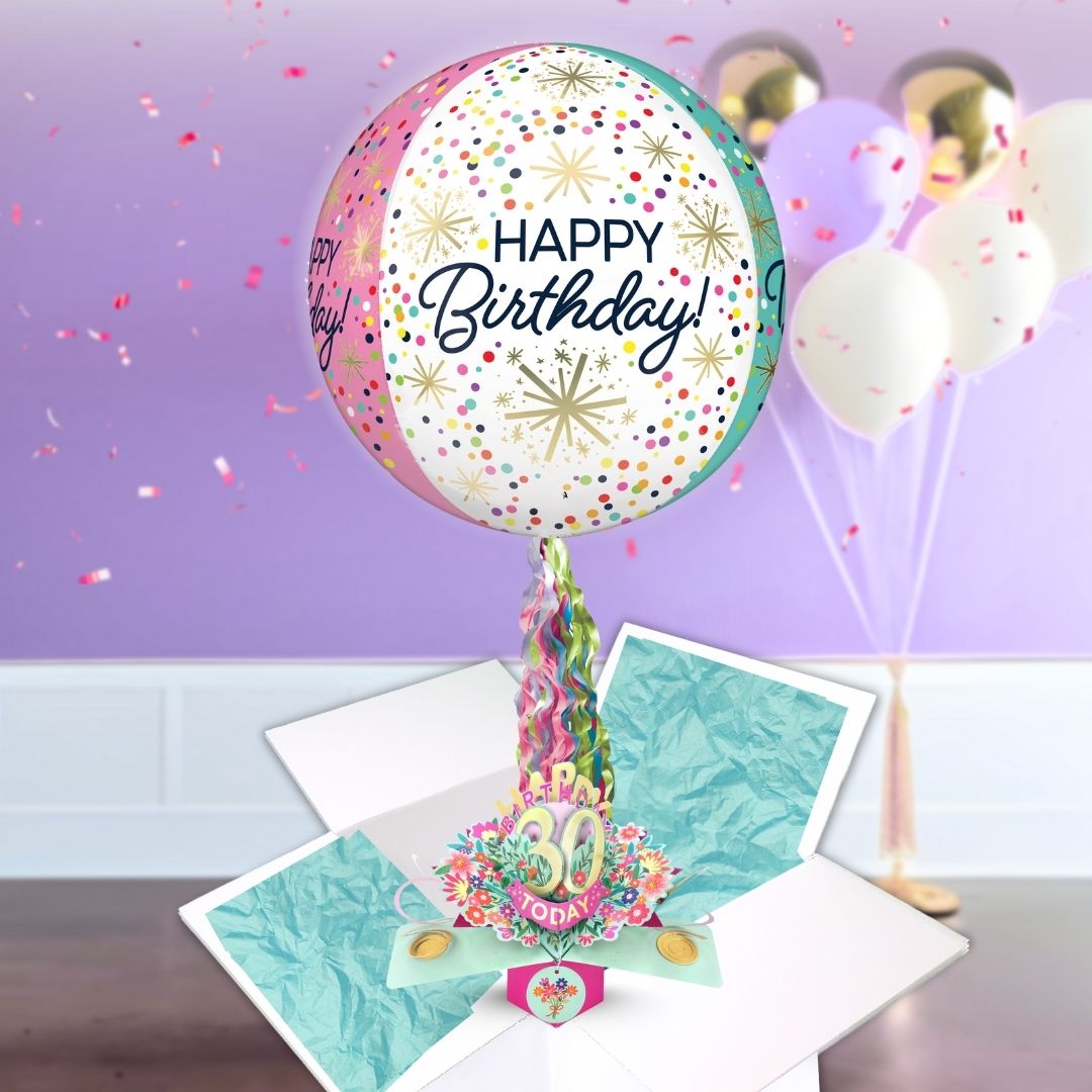 30th Birthday Pop Up Card & Floating Balloon In A Box Surprise For Her