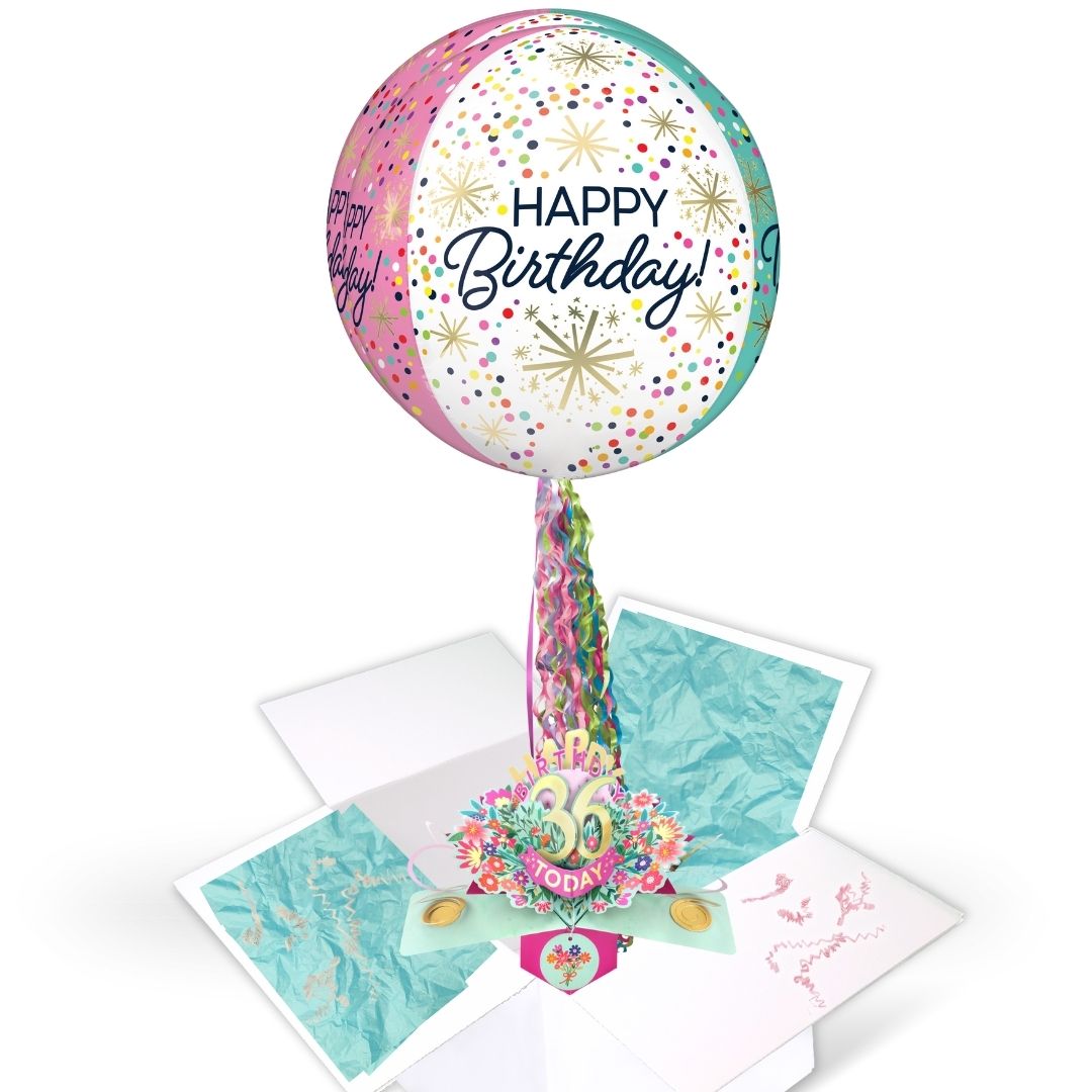 Any Birthday Pop Up Card & Floating Balloon In A Box Surprise For Her