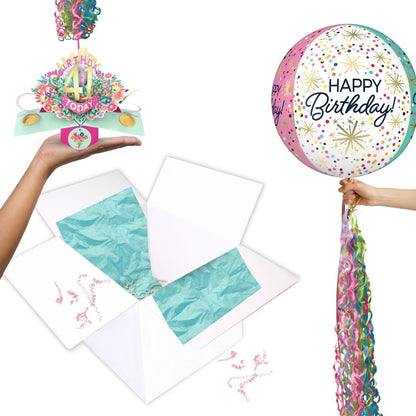 41st Birthday Pop Up Card & Floating Balloon In A Box Surprise For Her