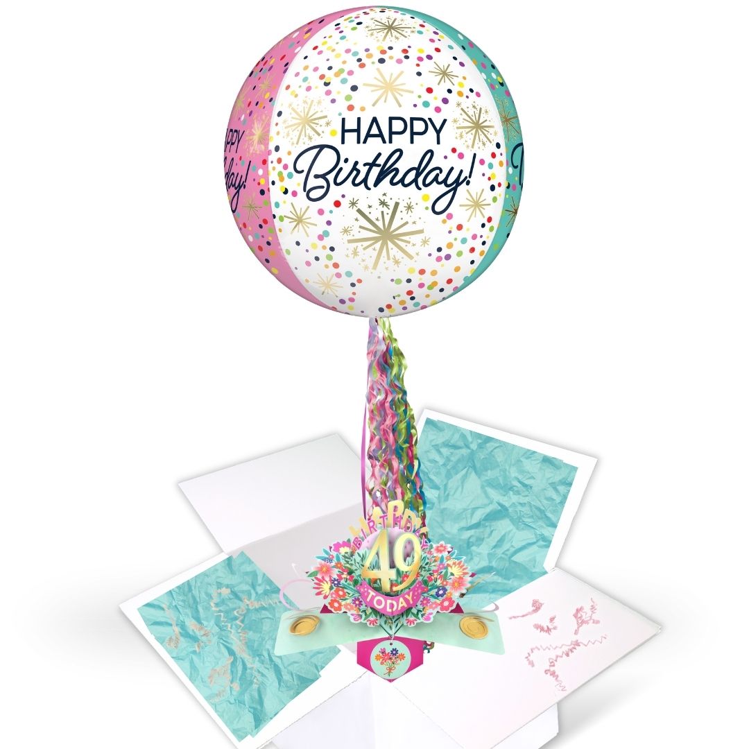 49th Birthday Pop Up Card & Floating Balloon In A Box Surprise For Her