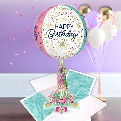 70th Birthday Pop Up Card & Floating Balloon In A Box Surprise For Her