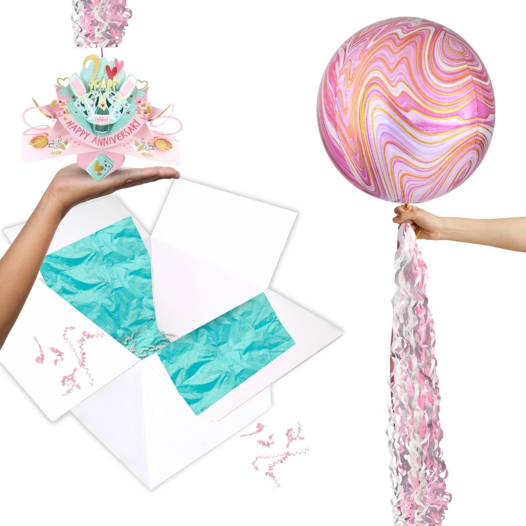 2 Years Happy 2nd Anniversary Pop Up Card & Floating Balloon In A Box Surprise