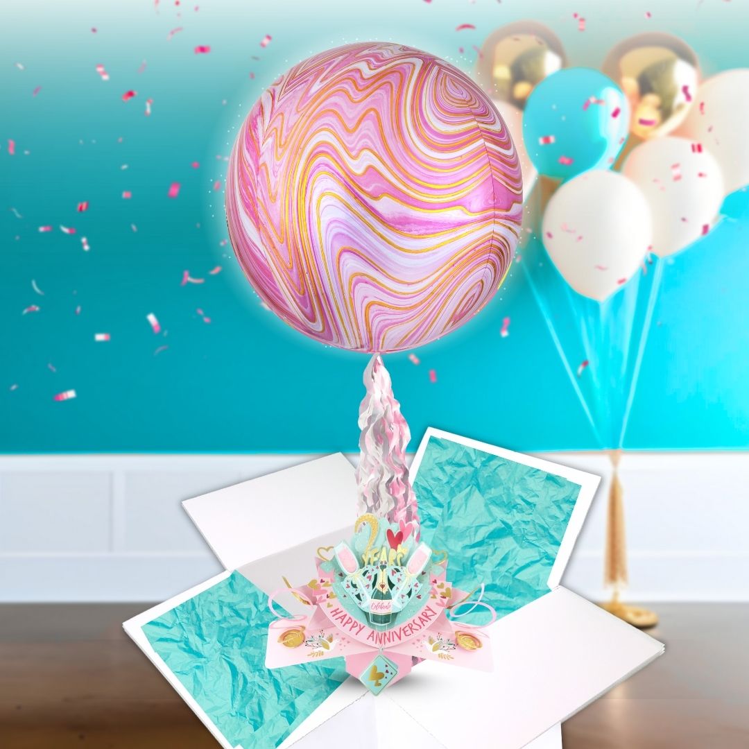 2 Years Happy 2nd Anniversary Pop Up Card & Floating Balloon In A Box Surprise