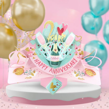 2 Years Happy 2nd Anniversary Pop Up Card & Floating Balloon In A Box Surprise