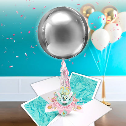 25 Years Happy 25th Anniversary Pop Up Card & Floating Balloon In A Box Surprise