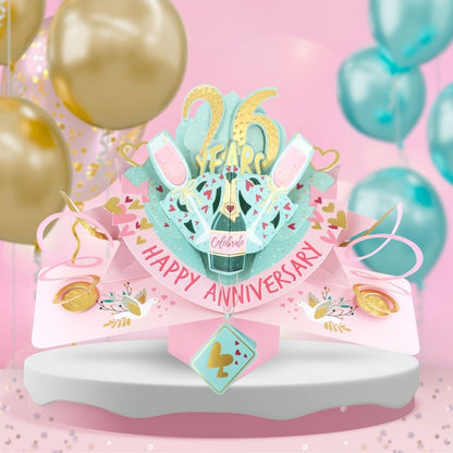 26 Years Happy 26th Anniversary Pop Up Card & Floating Balloon In A Box Surprise