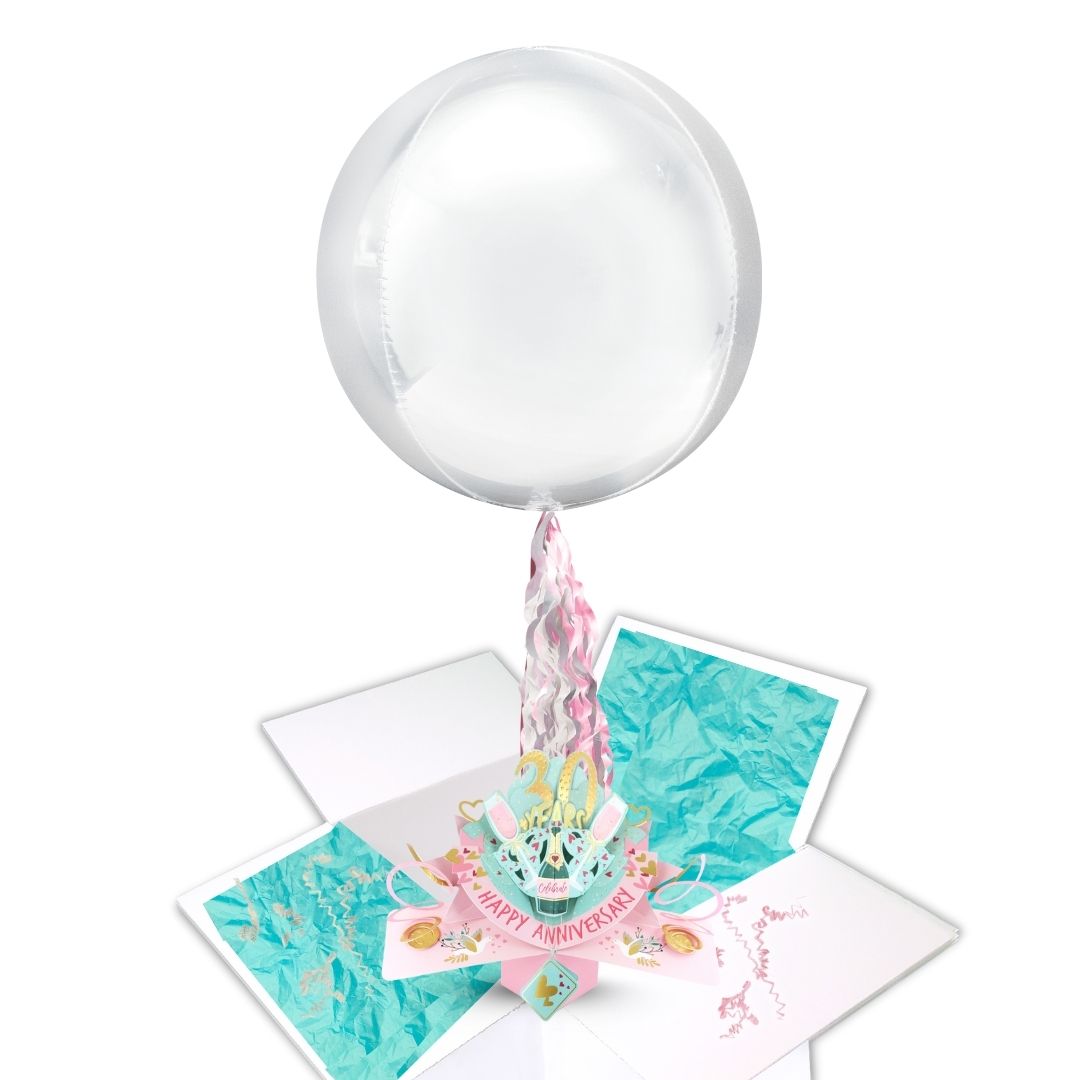 30 Years Happy 30th Anniversary Pop Up Card & Floating Balloon In A Box Surprise