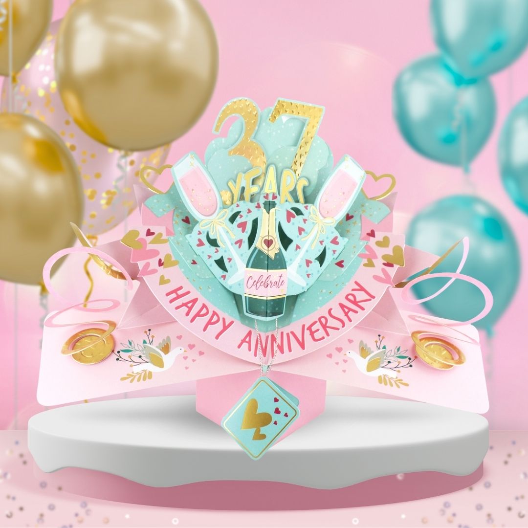 37 Years Happy 37th Anniversary Pop Up Card & Floating Balloon In A Box Surprise