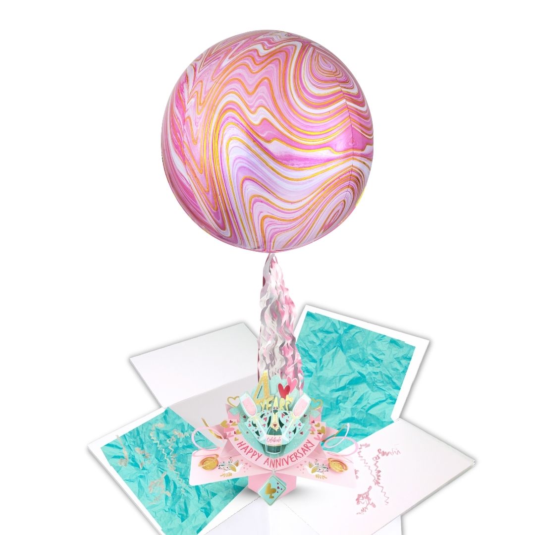 4 Years Happy 4th Anniversary Pop Up Card & Floating Balloon In A Box Surprise