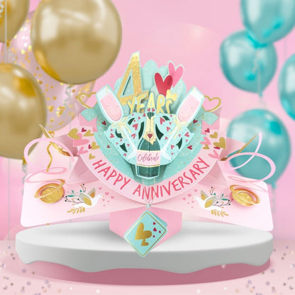 4 Years Happy 4th Anniversary Pop Up Card & Floating Balloon In A Box Surprise