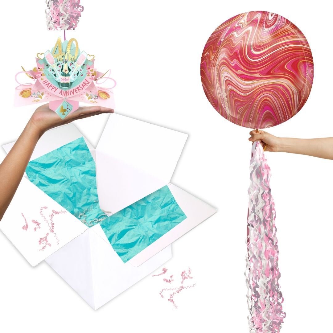 40 Years Happy 40th Anniversary Pop Up Card & Floating Balloon In A Box Surprise
