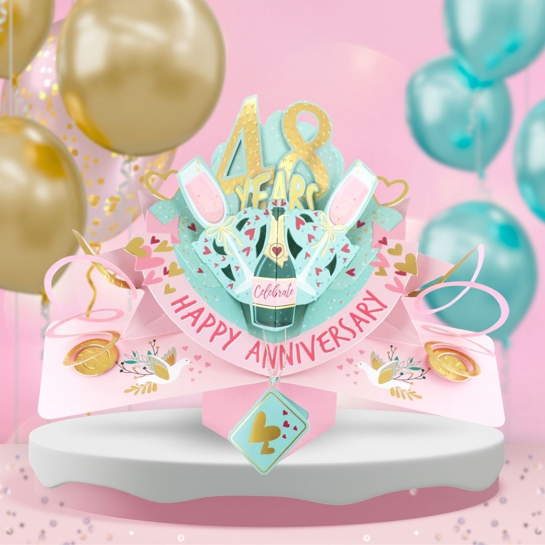 48 Years Happy 48th Anniversary Pop Up Card & Floating Balloon In A Box Surprise