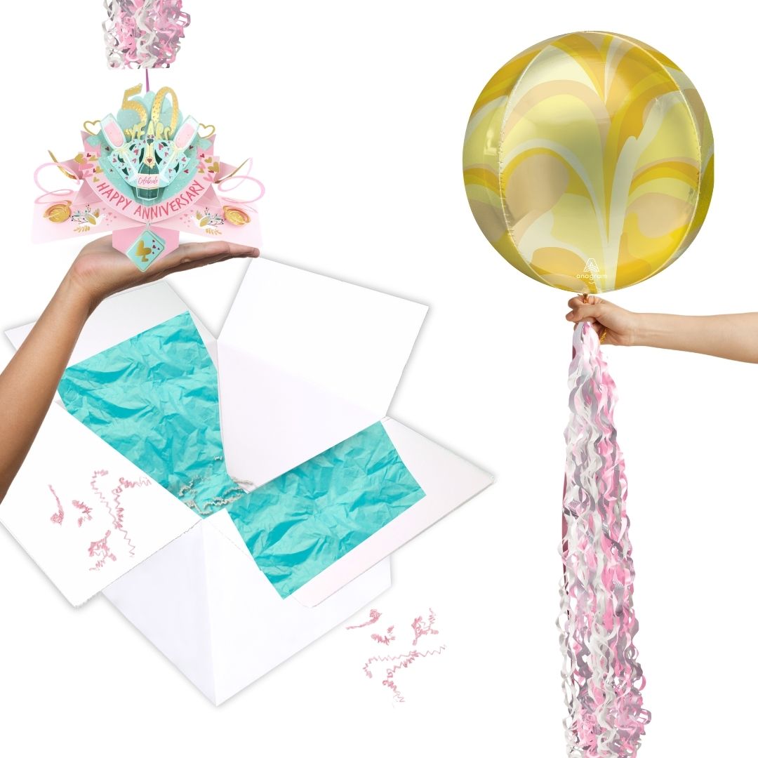 50 Years Happy 50th Anniversary Pop Up Card & Floating Balloon In A Box Surprise