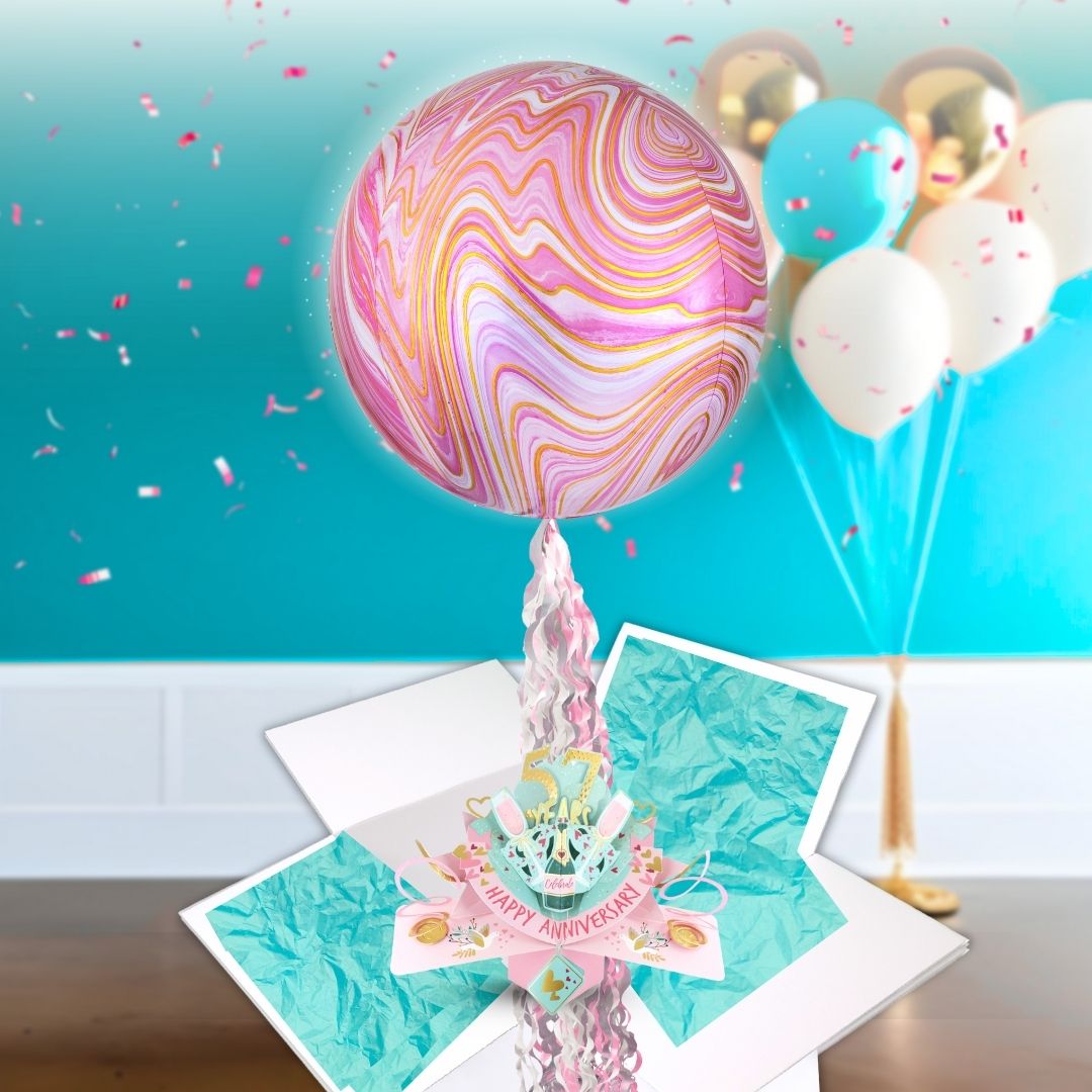 57 Years Happy 57th Anniversary Pop Up Card & Floating Balloon In A Box Surprise