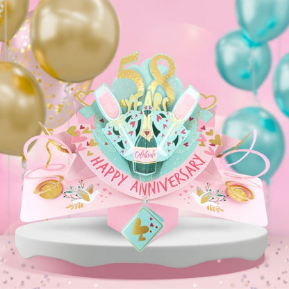 58 Years Happy 58th Anniversary Pop Up Card & Floating Balloon In A Box Surprise
