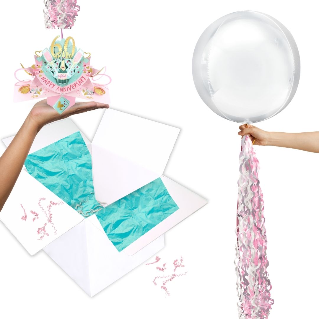 60 Years Happy 60th Anniversary Pop Up Card & Floating Balloon In A Box Surprise