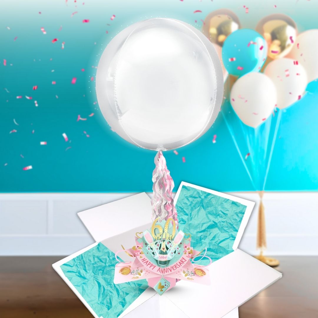 60 Years Happy 60th Anniversary Pop Up Card & Floating Balloon In A Box Surprise