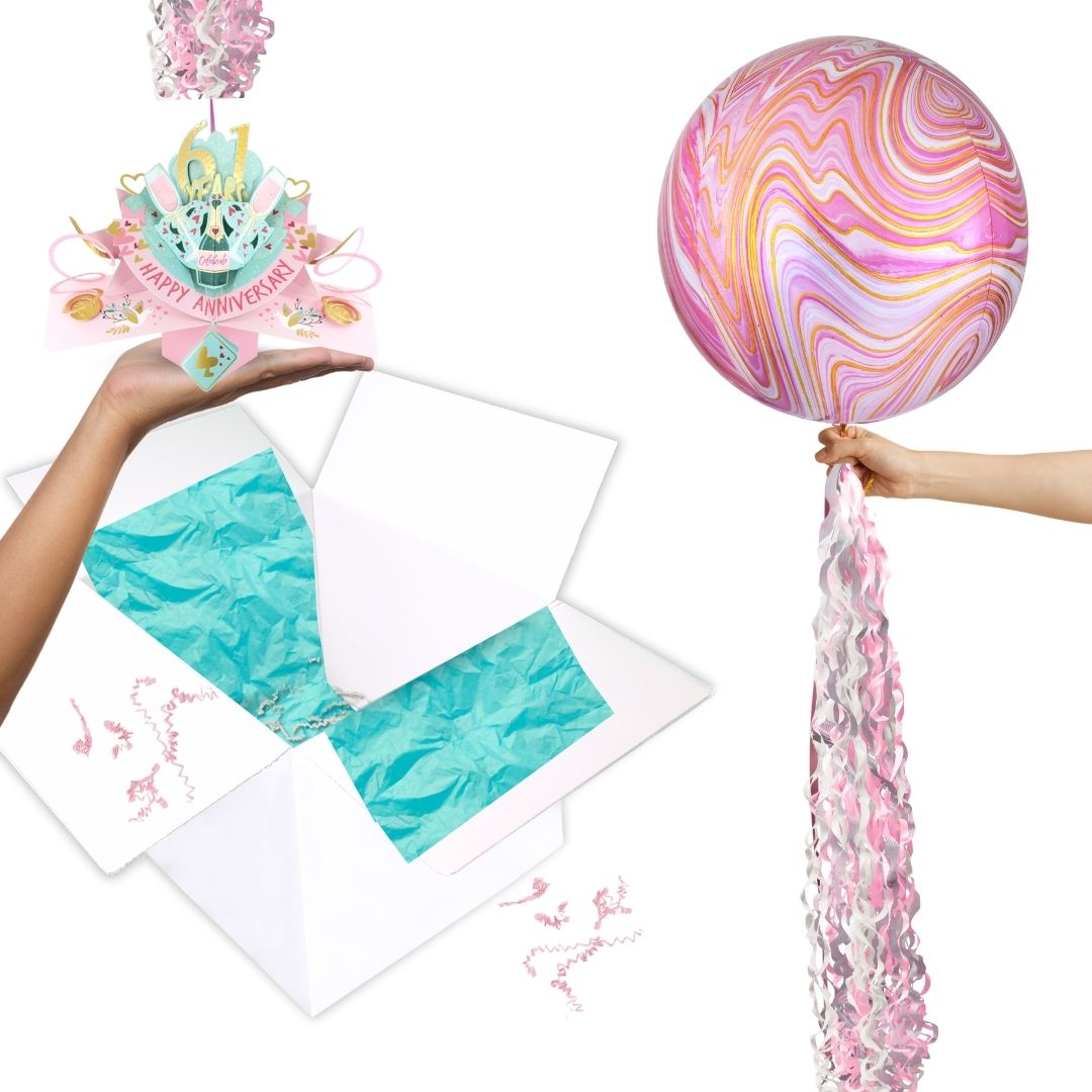 61 Years Happy 61st Anniversary Pop Up Card & Floating Balloon In A Box Surprise