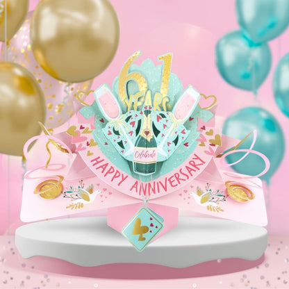 61 Years Happy 61st Anniversary Pop Up Card & Floating Balloon In A Box Surprise
