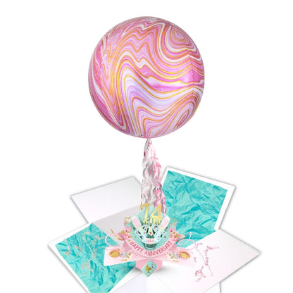 74 Years Happy 74th Anniversary Pop Up Card & Floating Balloon In A Box Surprise
